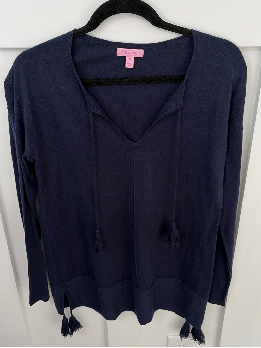 Lilly Pulitzer Colene Navy V-Neck Tassel Pullover Sweater